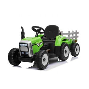 Zánovný elektrický Traktor WORKERS s vlečkou, zelený, Pohon zadných kolies, 12V batéria, Plastové kolesá, široké sedadlo, 2,4 GHz Diaľkový ovládač, Jednomiestne, MP3 prehrávač so vstupom USB/SD, LED Svetlá, Bluetooth